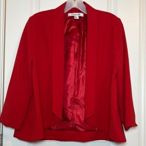 Forever 21 Red Blazer with Three-Quarter Sleeves and Satin Lining